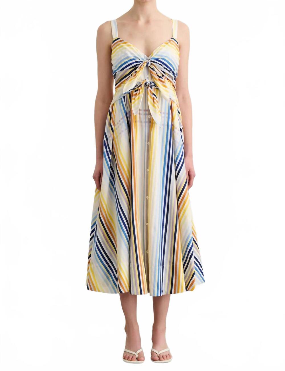 NEW TOCCIN wren double tie front midi dress in blue multi